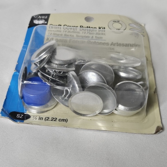 New Dritz 114-36 Craft Cover Button Kit Sz 36 7/8" 14 Buttons Plain Shank Backs - Picture 7 of 8